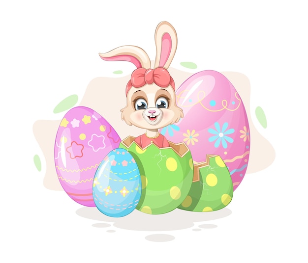 A cute Easter Bunny with eggs