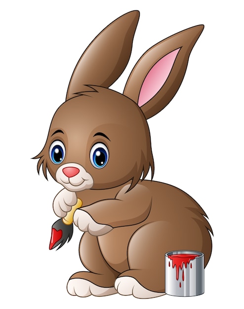 Cute easter bunny with paint and brush