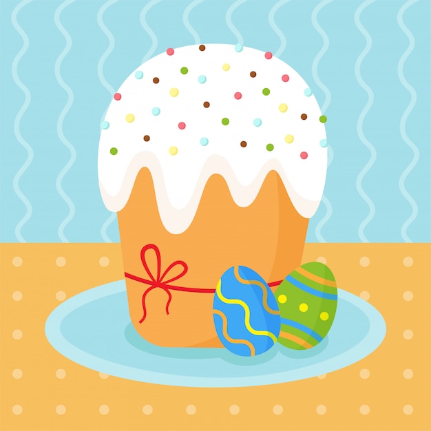 Cute easter cake on colorful background. easter card.