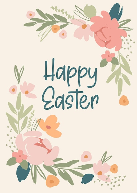 Cute Easter card Vector design template in vintage pastel colors