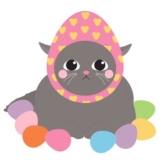 Vector cute easter cat illustration