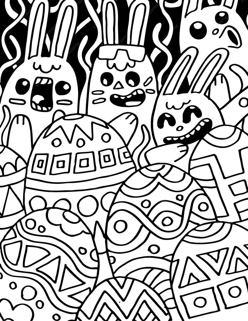 Premium Vector | Cute Easter Doodle Coloring Page