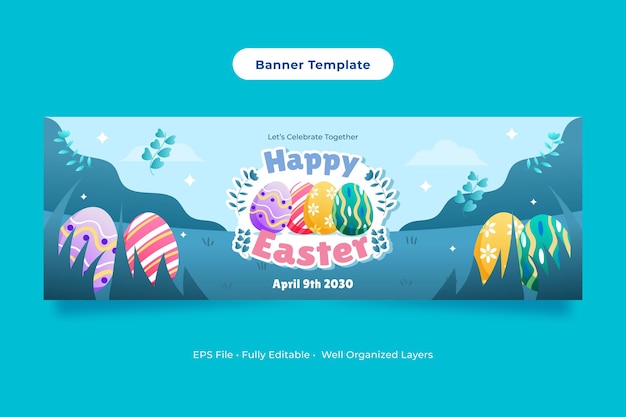 Cute Easter Eggs Bunny Banner