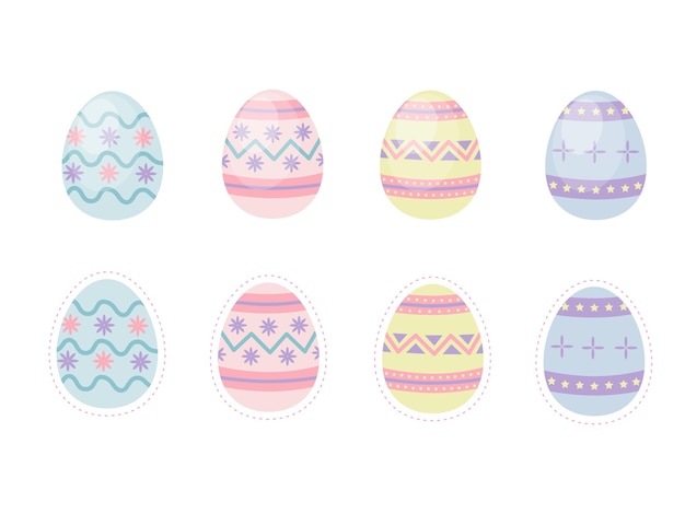 Cute Easter Eggs Cartoon Set