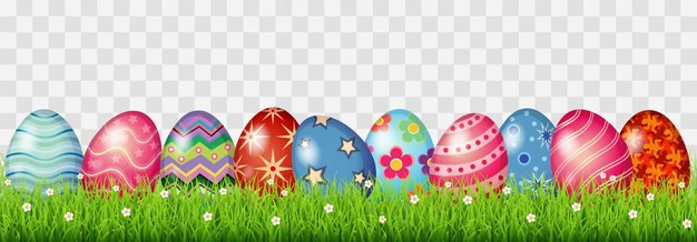 Vector cute easter eggs hidden in green grass