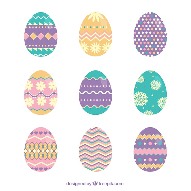 Vector cute easter eggs with abstract ornaments