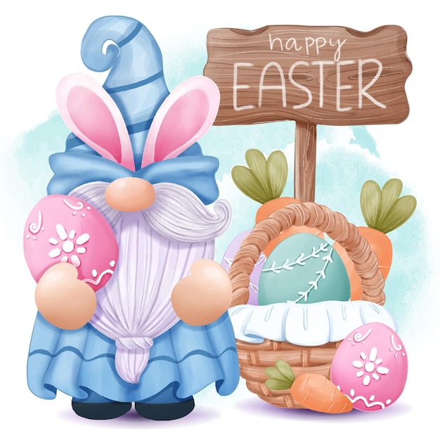 Vettore illustrazione sveglia dello gnomo di pasqua