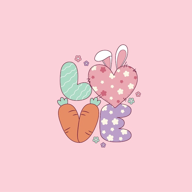 Vector cute easter illustration of the word love