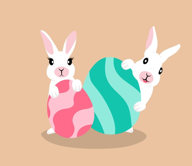 Cute easter rabbit with easter egg vector illustration isolated