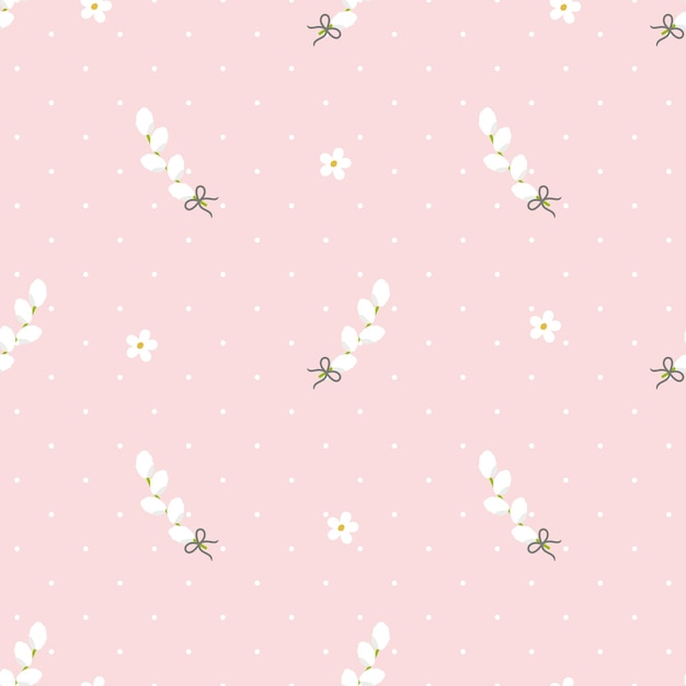Vector cute easter seamless pattern with bunny flowers butterfly and eggs