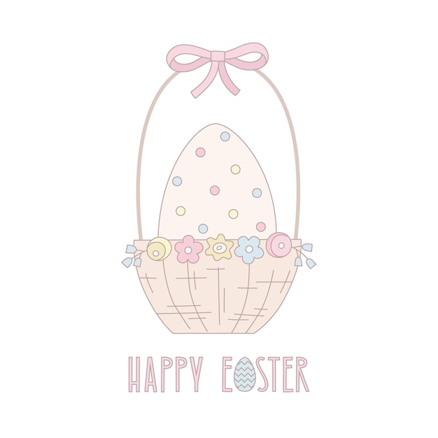 Cute easter vector illustration with egg basket bow flowers for card web banner