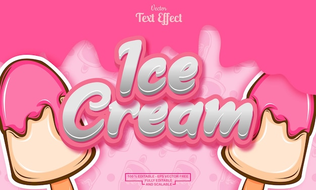 Cute editable text effect on melting background with seamless pink ice cream hand drawn pattern