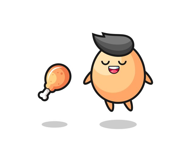 Cute egg floating and tempted because of fried chicken