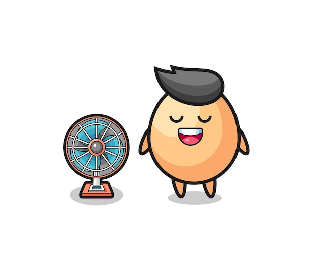 Cute egg is standing in front of the fan cute design