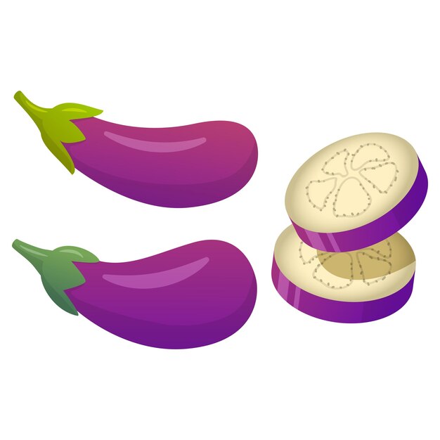 Cute Eggplant cartoonFood vegetable Whole eggplant and slicesAubergine vegetarian food