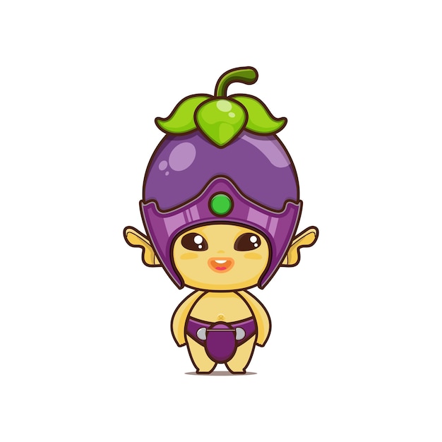 Милый баклажан персонаж каваи овощной мультипликационный персонаж иллюстрация завод и фруктовый талисман