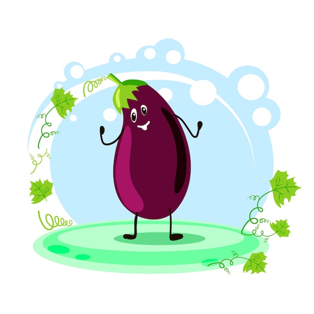 Vector cute eggplant character location cartoon style card for teaching children vector stock illustration xa