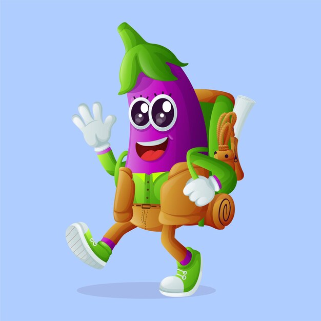 Cute eggplant character on vacation