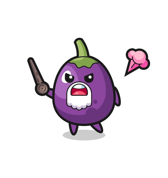 Cute eggplant grandpa is getting angry cute eggplant character is holding an old telescope