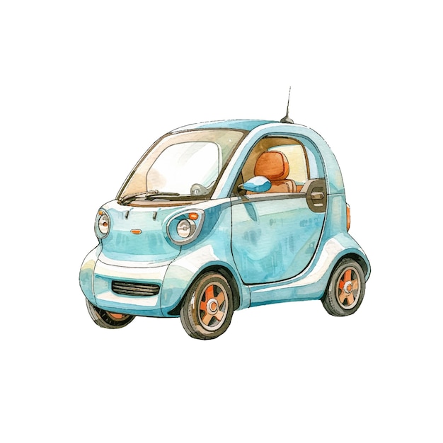 cute electric car vector illustration in watercolour style