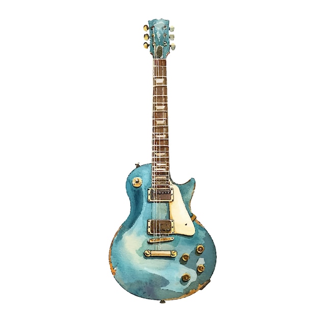 Vector cute electric guitar vector illustration in watercolour style