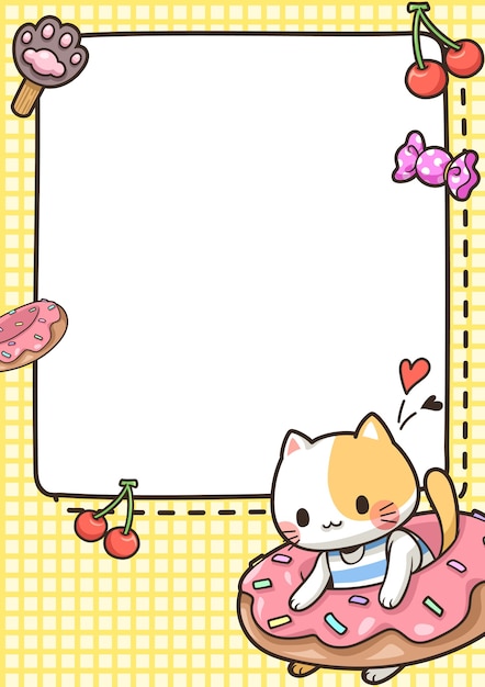 Cute element frame with cat and donut