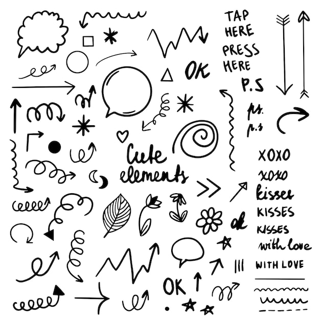 Vector cute elements in black color for different purposes