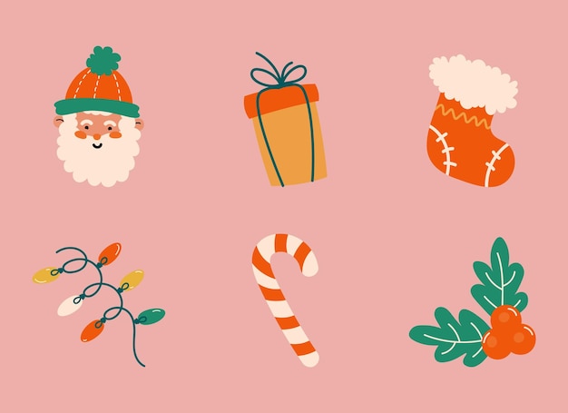 Симпатичный дизайн элементов для рождественских и новогодних зимних праздников с Санта-Клаусом