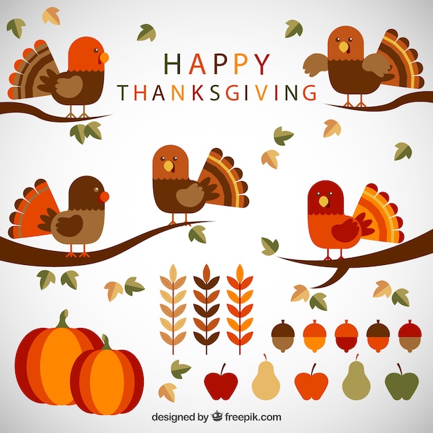 Cute elements of thanksgiving in flat design