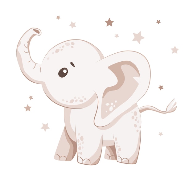 Симпатичная иллюстрация слоненка для детской открытки, принт на футболке, поздравительная открытка, плакаты, ткань
