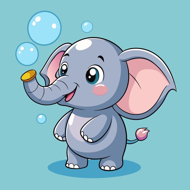 Vector cute elephant blowing bubbles cartoon vector design
