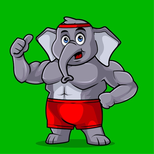 Cute elephant body builder mascot vector illustration