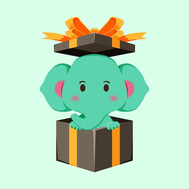 Cute Elephant boy in a gift box illustration