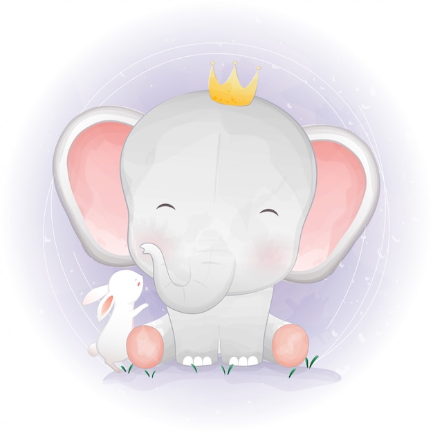 Cute elephant and bunny 