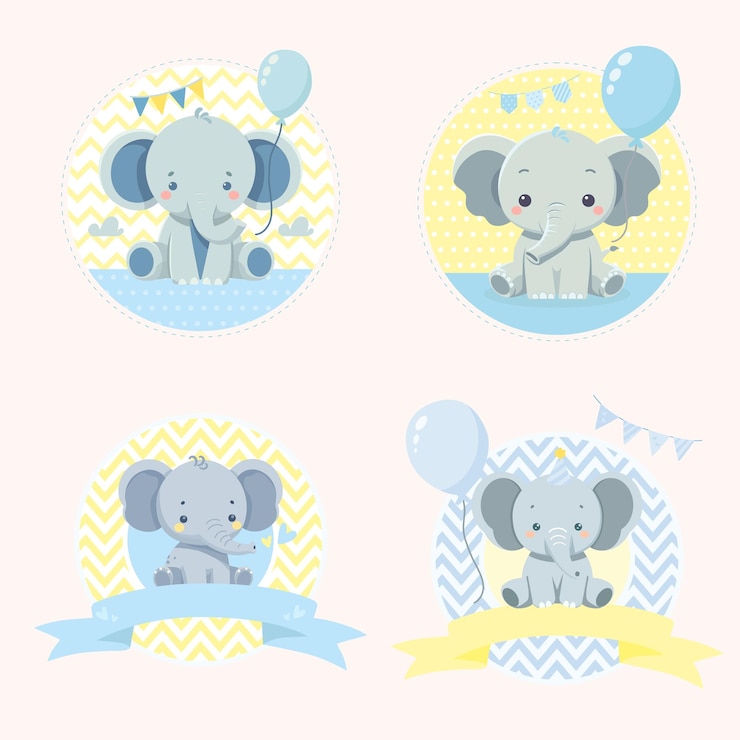 Vector cute elephant card birthday party baby shower