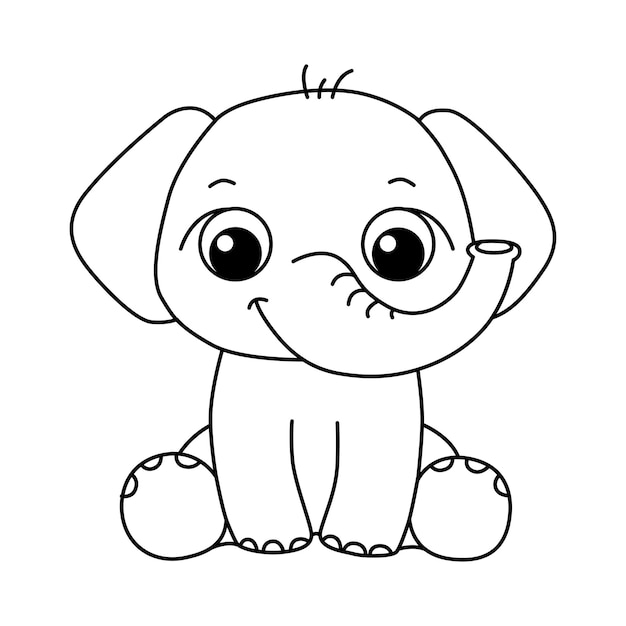 Cute elephant cartoon coloring page illustration vector For kids coloring book