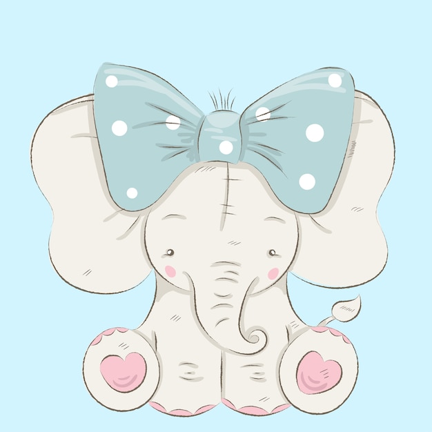 Vector cute elephant cartoon hand drawn