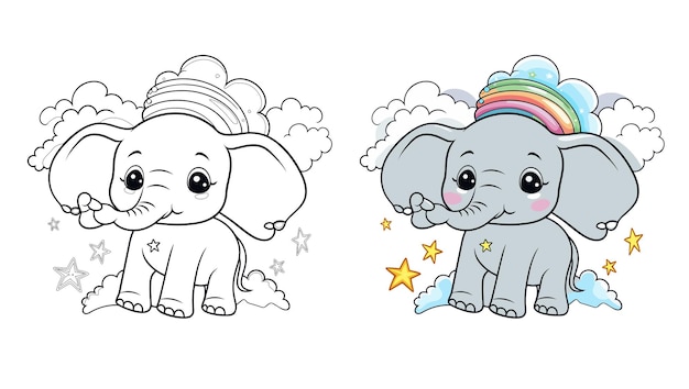 Vector cute elephant coloring book vector