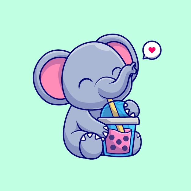 Vector cute elephant drinking boba milk tea cartoon vector icon illustration. animal drink icon isolated