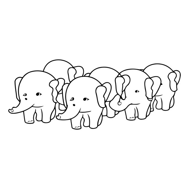 Vector cute elephant family on white background in cartoon style