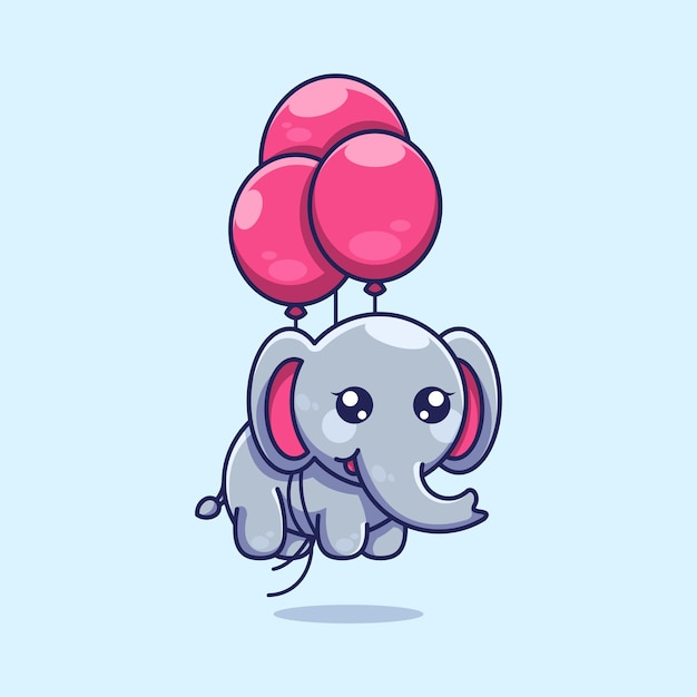 Vector cute elephant flying with balloon cartoon