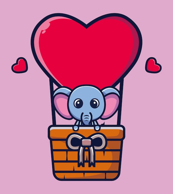 Vector cute elephant flying with love balloon cartoon vector illustration