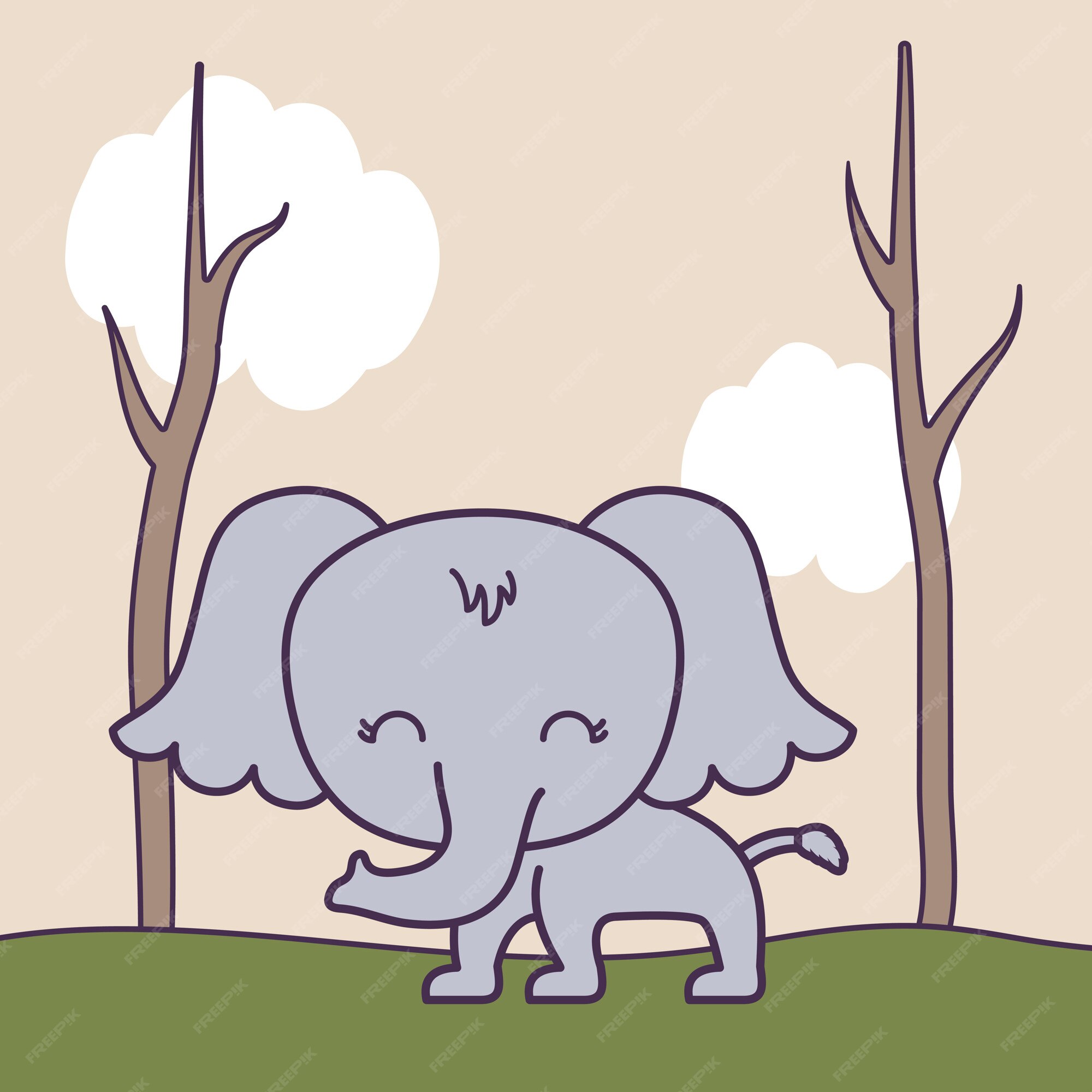 Premium Vector | Cute elephant in forest scene