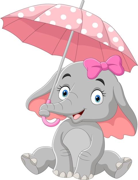 Cute elephant girl cartoon with umbrella