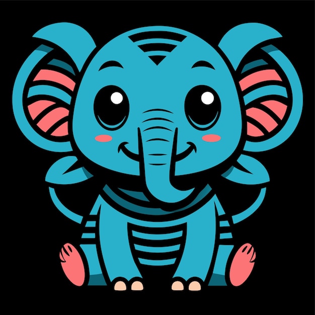 Милый слон, нарисованный рукой, плоский стильный талисман, персонаж мультфильма, рисунок наклейки, икона концепции