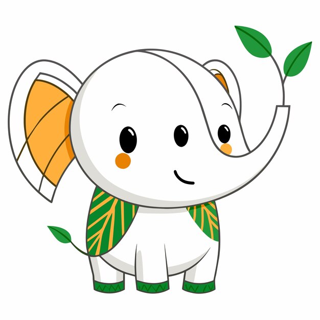 Вектор Милый слон, нарисованный рукой, плоский стильный талисман, персонаж мультфильма, рисунок наклейки, икона концепции