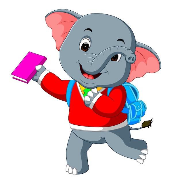 Vector cute elephant on his way to school