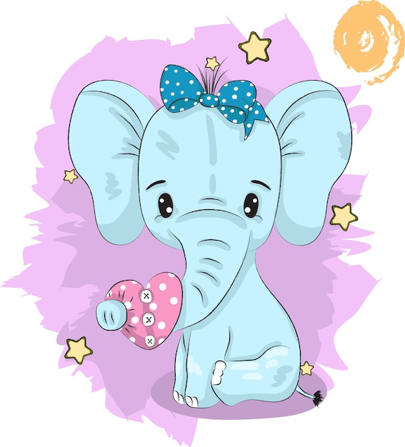 Cute elephant holding a heart cartoon drawing