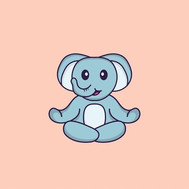 L'elefante carino sta meditando o facendo yoga. concetto animale del fumetto isolato.