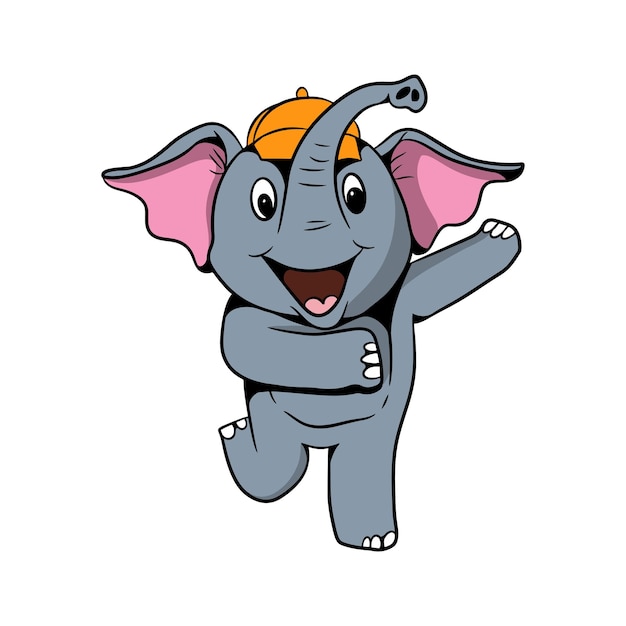 cute elephant mascot cartoon illustration design wearing hat